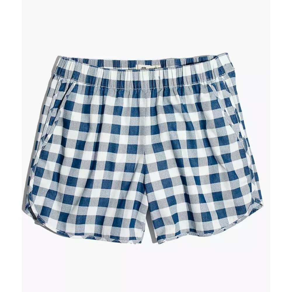 MADEWELL Gingham Check Pull-On Shorts Blue sz S Women's Casual Vacation Summer